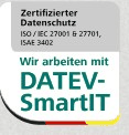 Wir arbeiten mit DATEV SmartIT – zertifizierter Datenschutz (ISO/IEC 27001, 27701, ISAE 3402)